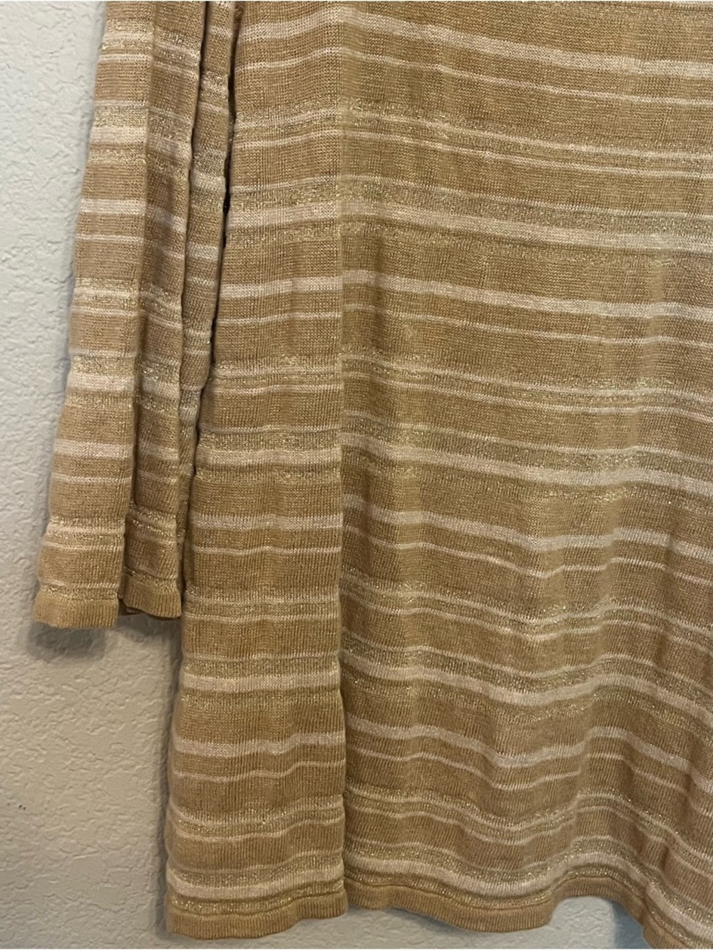 Lauren Ralph Lauren Tan Striped Shimmer Knit Linen Silk Blend Top Size XL - Picture 6 of 11